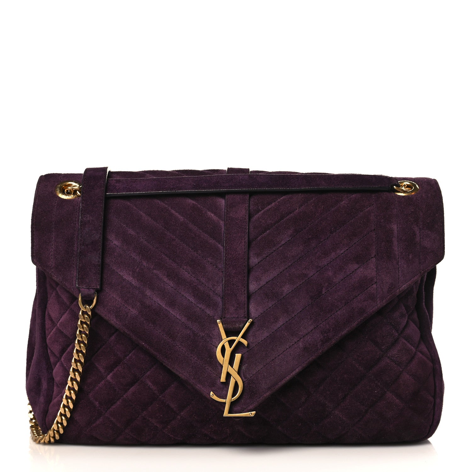 Saint Laurent Suede Mixed Matelasse Triquilt Large Monogram Envelope Satchel Purple 1 of 10