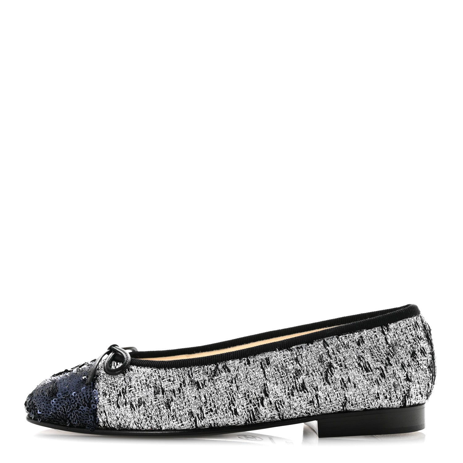 Chanel Tweed Sequin Cap Toe Ballerina Flats 35 Silver Black Blue 1 of 10