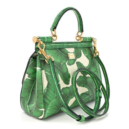 Dolce & Gabbana Dauphine Banana Leaf Print Small Miss Sicily Satchel Green White 4 of 10