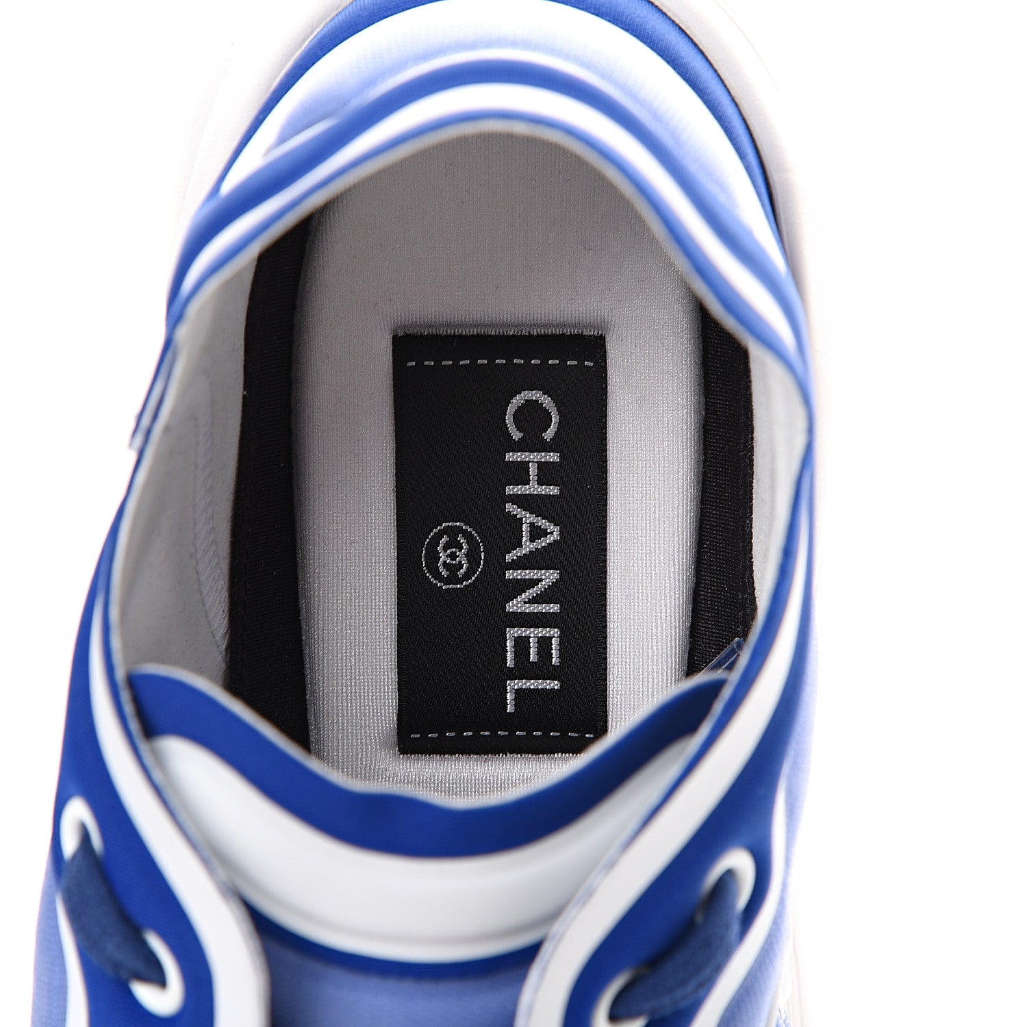 Chanel Calfskin Mesh Lycra Womens Logo Sneakers 39 White Blue 6 of 7