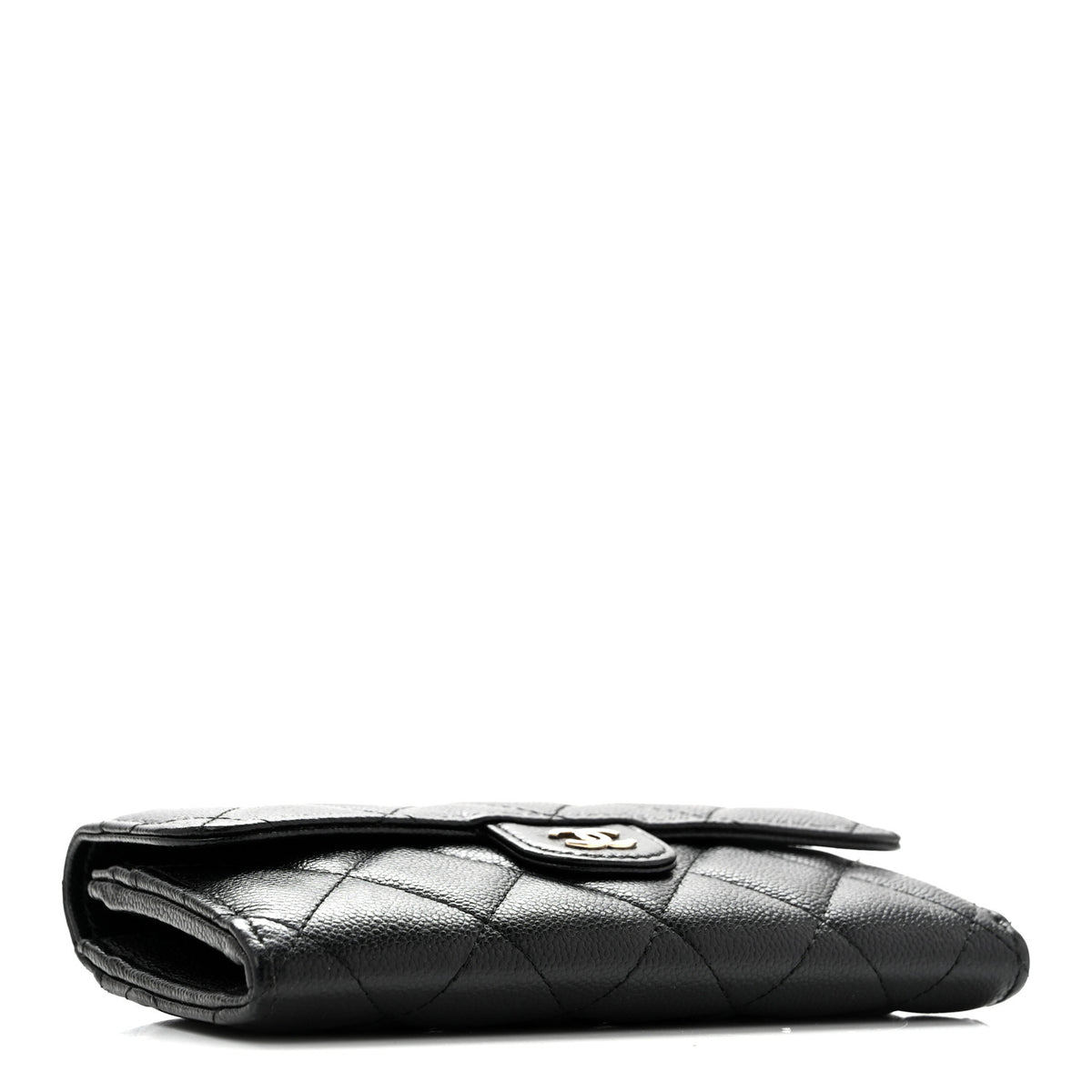 Caviar Quilted Medium Gusset Flap Wallet Black