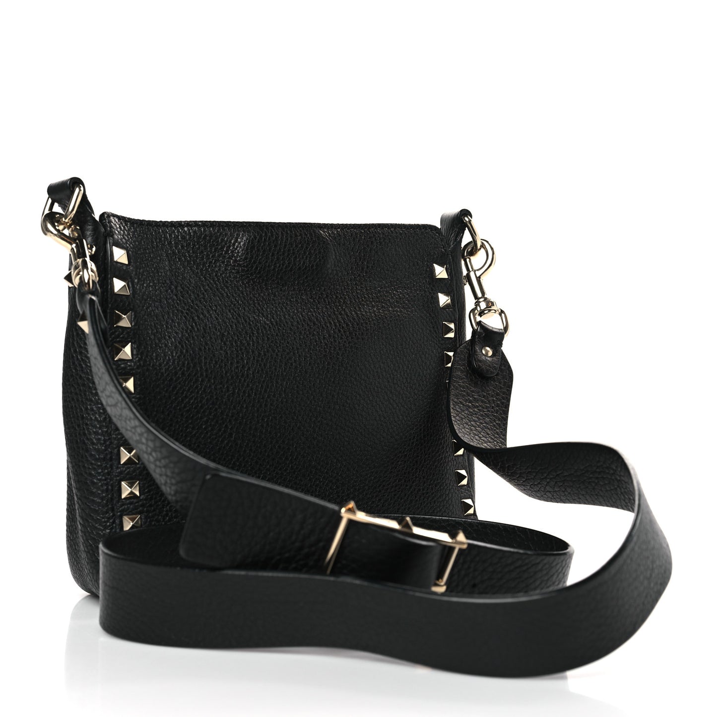 Pebbled Calfskin Mini Rockstud Flip-Lock Messenger Bag Black