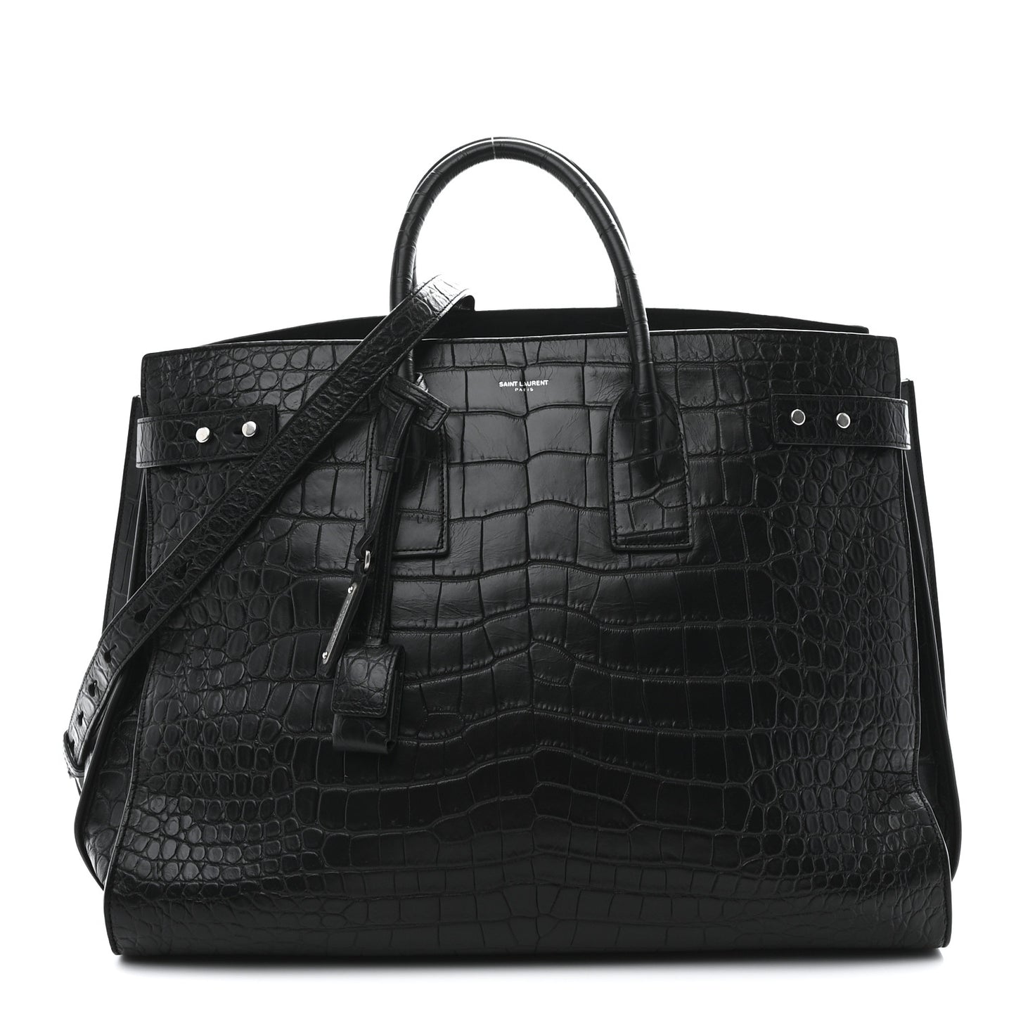 Calfskin Crocodile Embossed Large Souple Sac De Jour Black