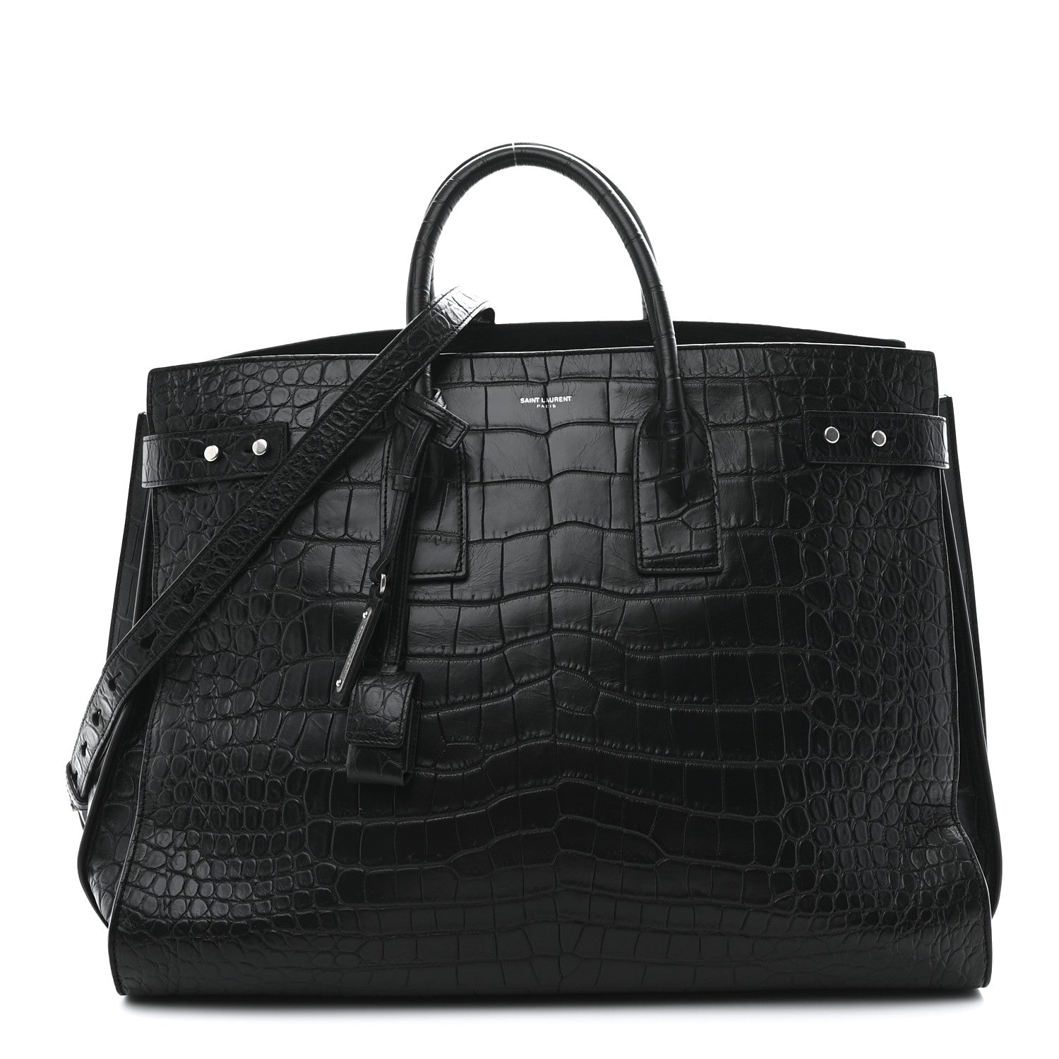 Saint Laurent Calfskin Crocodile Embossed Large Souple Sac De Jour Black 1 of 10