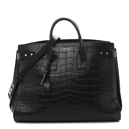 Saint Laurent Calfskin Crocodile Embossed Large Souple Sac De Jour Black 1 of 10
