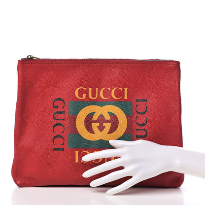 Gucci Pebbled Calfskin Medium Logo Portfolio Clutch Hibiscus Red 2 of 8