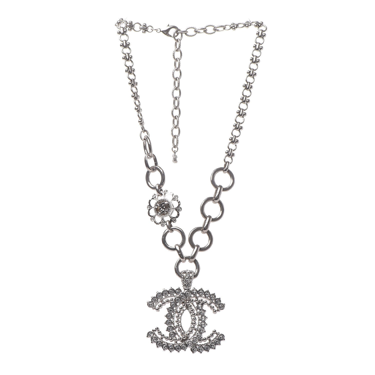 Chanel Crystal CC Short Necklace Silver 3 of 5