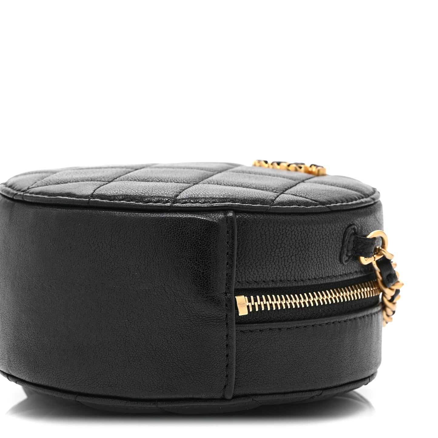 Goatskin Quilted Chanel 19 Round Clutch With Chain Black Black