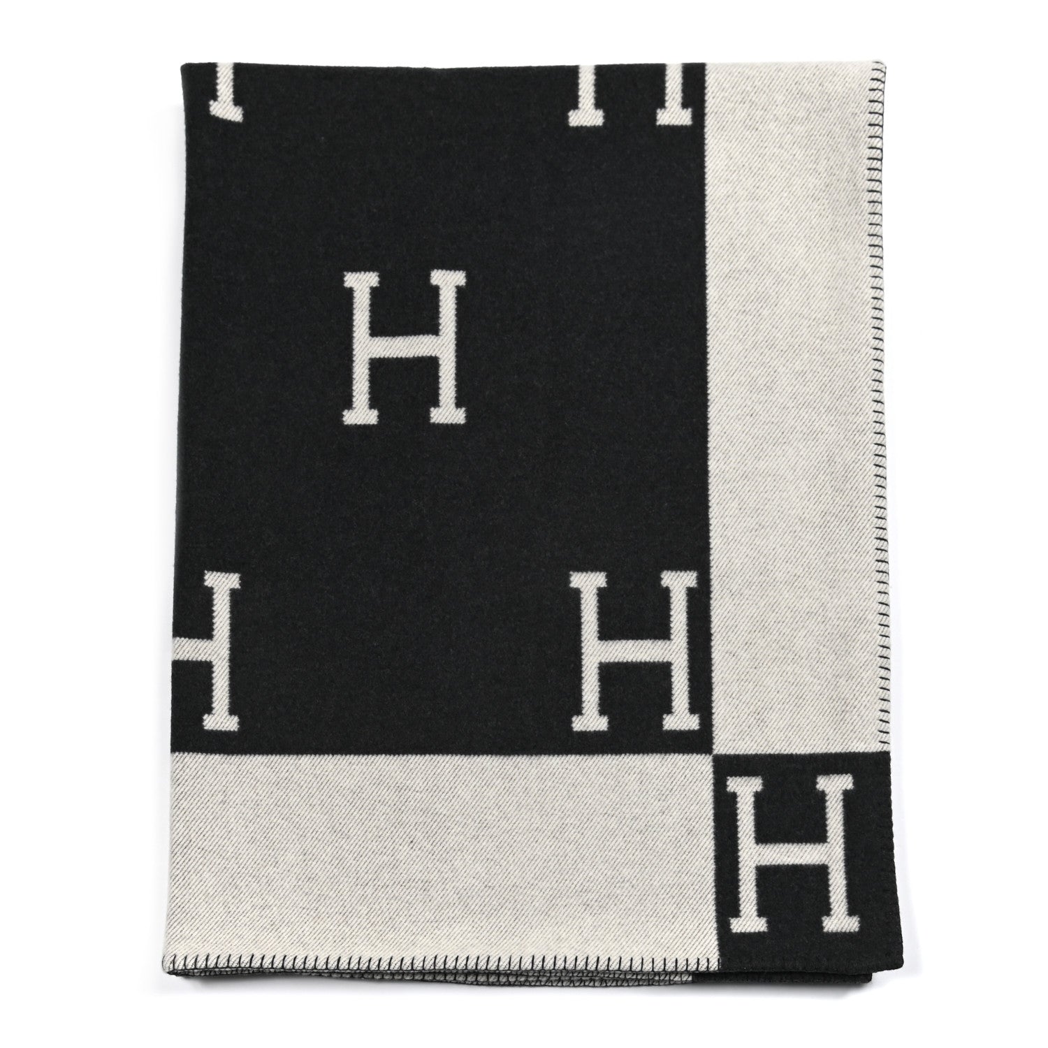 Hermes Wool Cashmere Avalon Blanket Ecru Gris Fonce 1 of 3