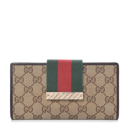 Gucci Monogram Calfskin Ladies Web Continental Wallet Beige Ebony Cocoa 1 of 11