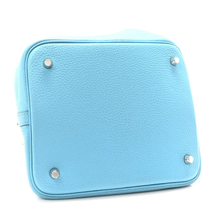 Hermes Taurillon Clemence Swift Eclat Picotin Lock 22 MM  Bleu Du Nord Rouge De Coeur 4 of 10