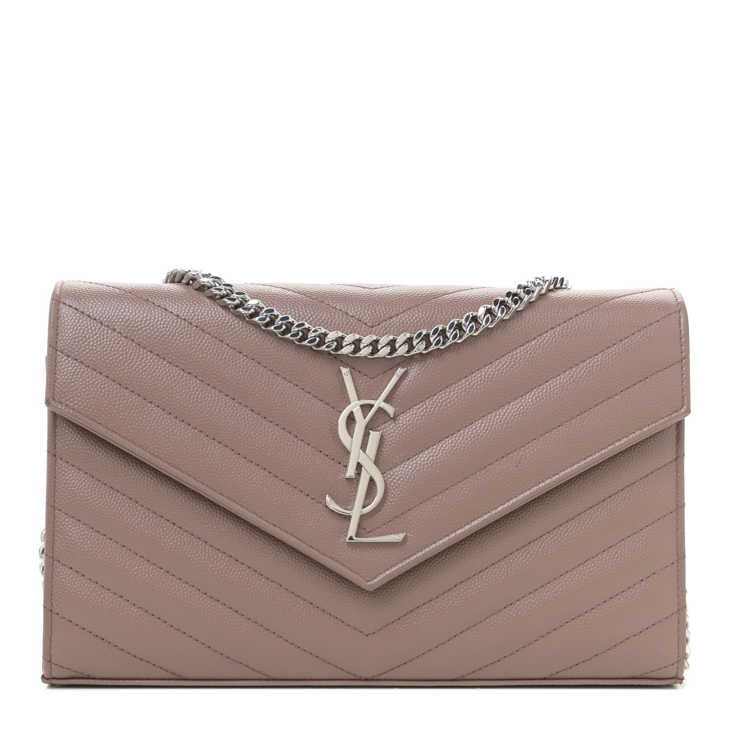 Saint Laurent Grain De Poudre Matelasse Chevron Monogram Chain Wallet Fard 1 of 9