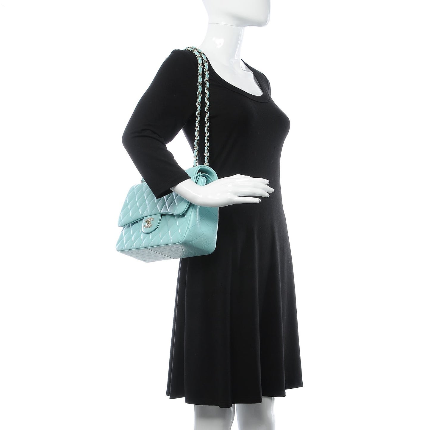 Caviar Quilted Jumbo Double Flap Light Blue