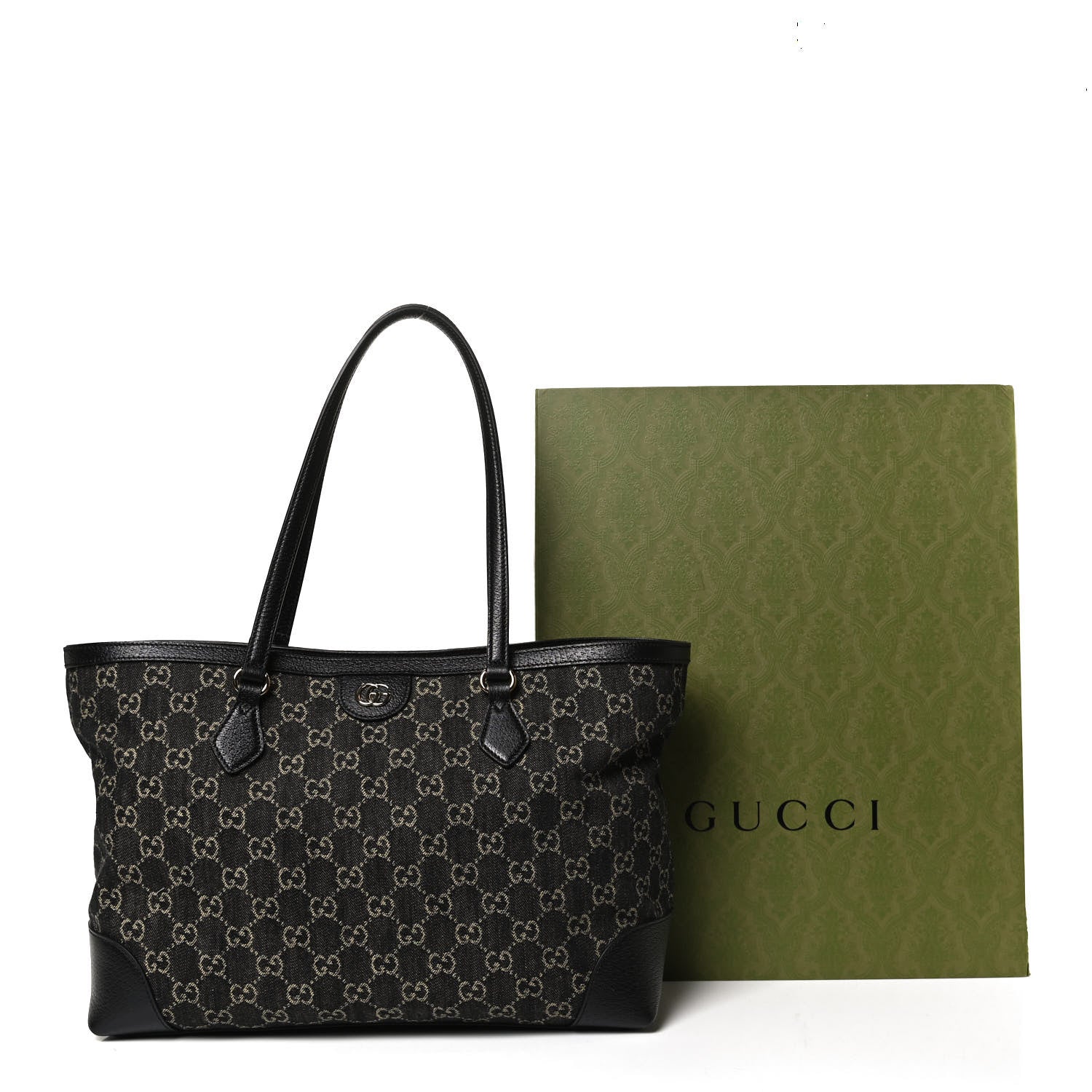 Gucci Jacquard Black Denim GG Monogram Medium Ophidia Shopping Tote Black Ivory 10 of 10
