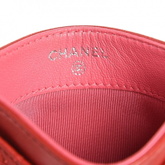 Lambskin Quilted Card Holder Red Pink