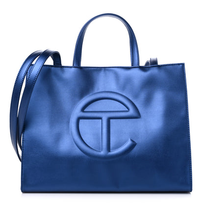 Telfar Metallic Vegan Leather Medium Shopping Bag Cobalt 1 of 8