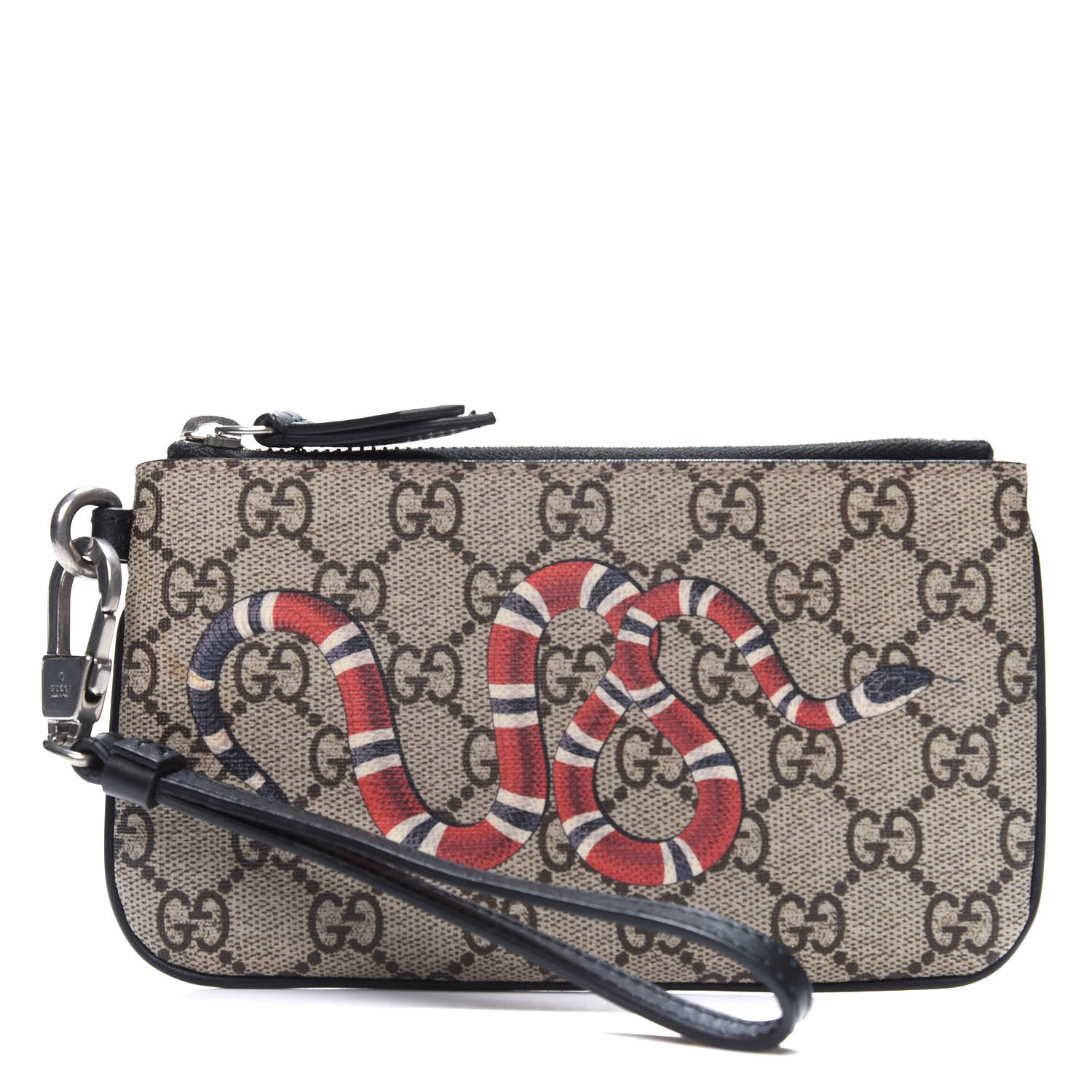 Gucci GG Supreme Monogram Kingsnake Zip Pouch Black 1 of 12