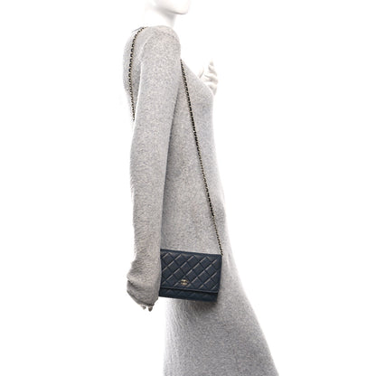 Chanel Caviar Quilted Wallet on Chain WOC Navy Blue 2 of 11