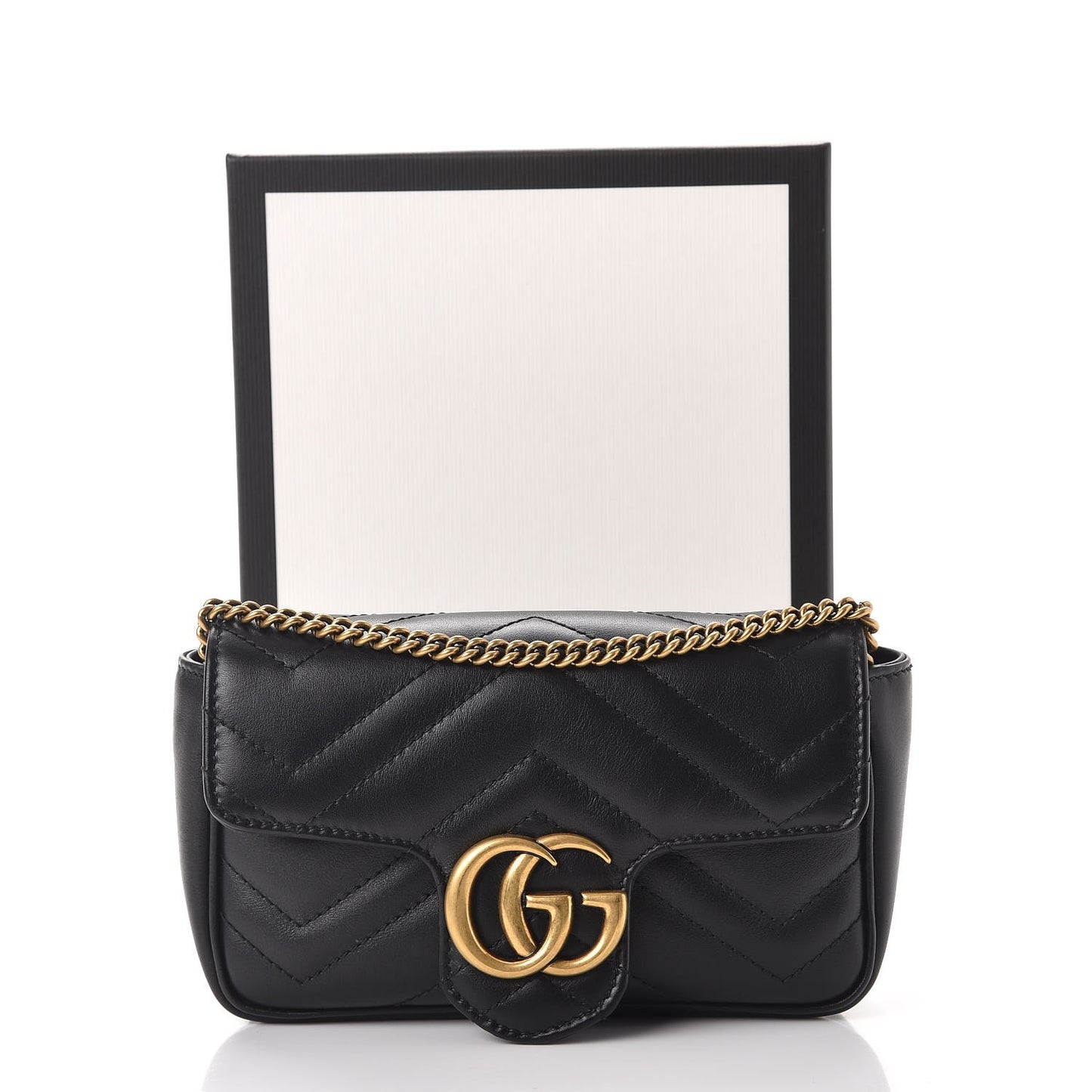 Calfskin Matelasse Super Mini GG Marmont Shoulder Bag Black