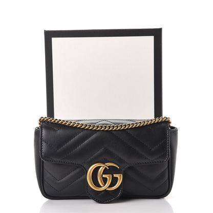 Gucci Calfskin Matelasse Super Mini GG Marmont Shoulder Bag Black 10 of 10