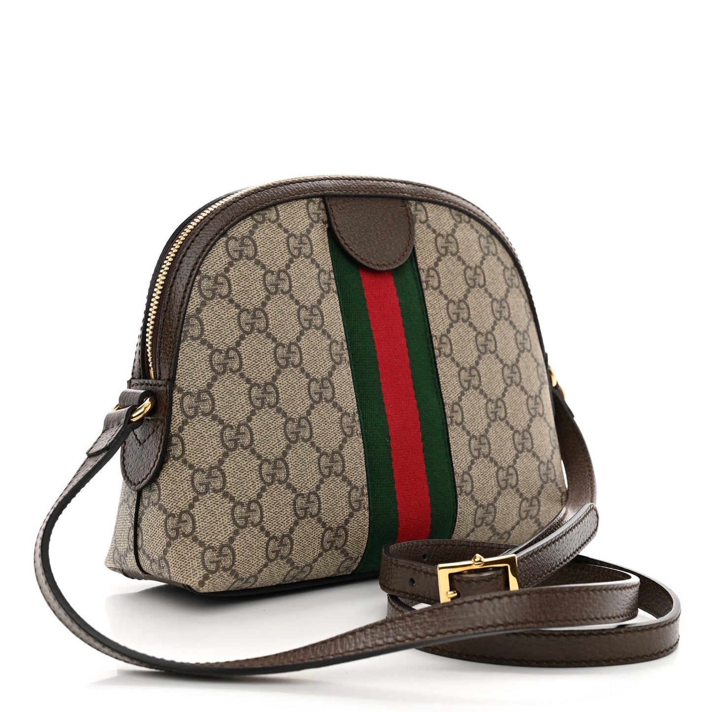 GG Supreme Monogram Textured Dollar Calfskin Web Small Ophidia Dome Shoulder Bag Beige Ebony New Acero