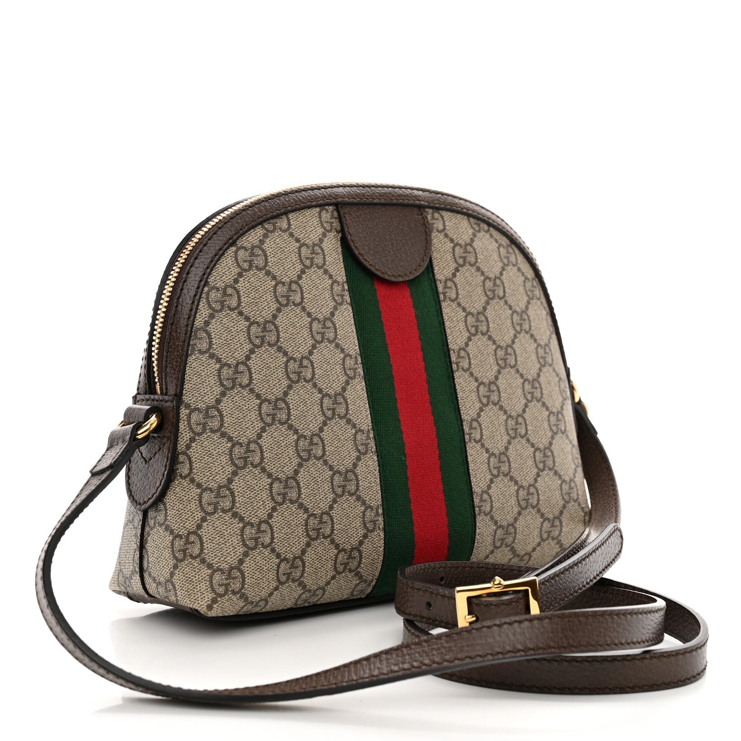 Gucci GG Supreme Monogram Textured Dollar Calfskin Web Small Ophidia Dome Shoulder Bag Beige Ebony New Acero 3 of 11