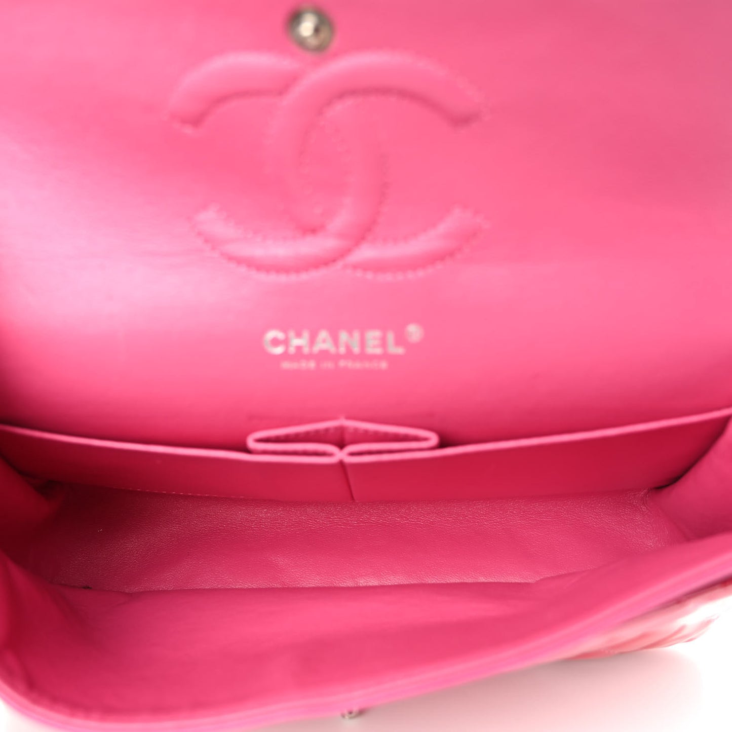 Patent Calfskin Quilted Medium Double Flap Pink