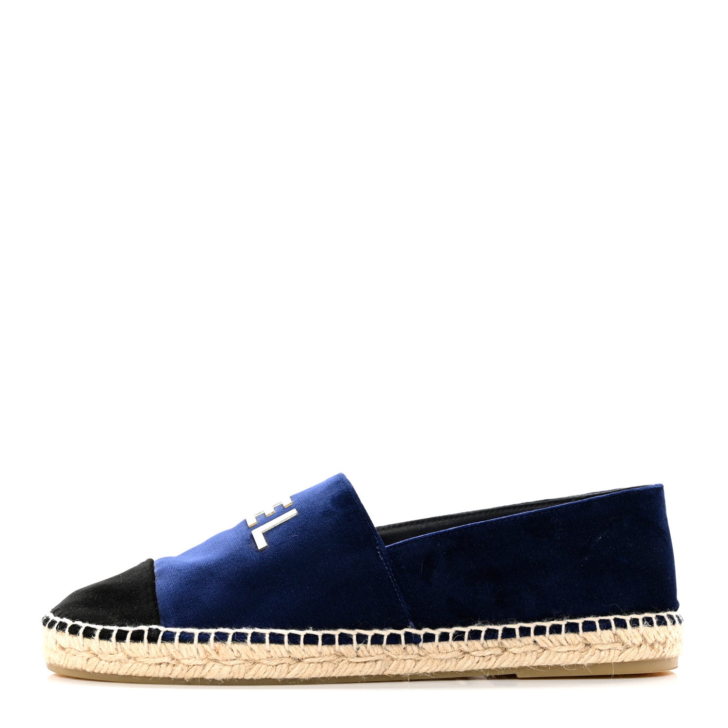 Chanel Velvet Logo Espadrilles 39 Navy Black 1 of 8