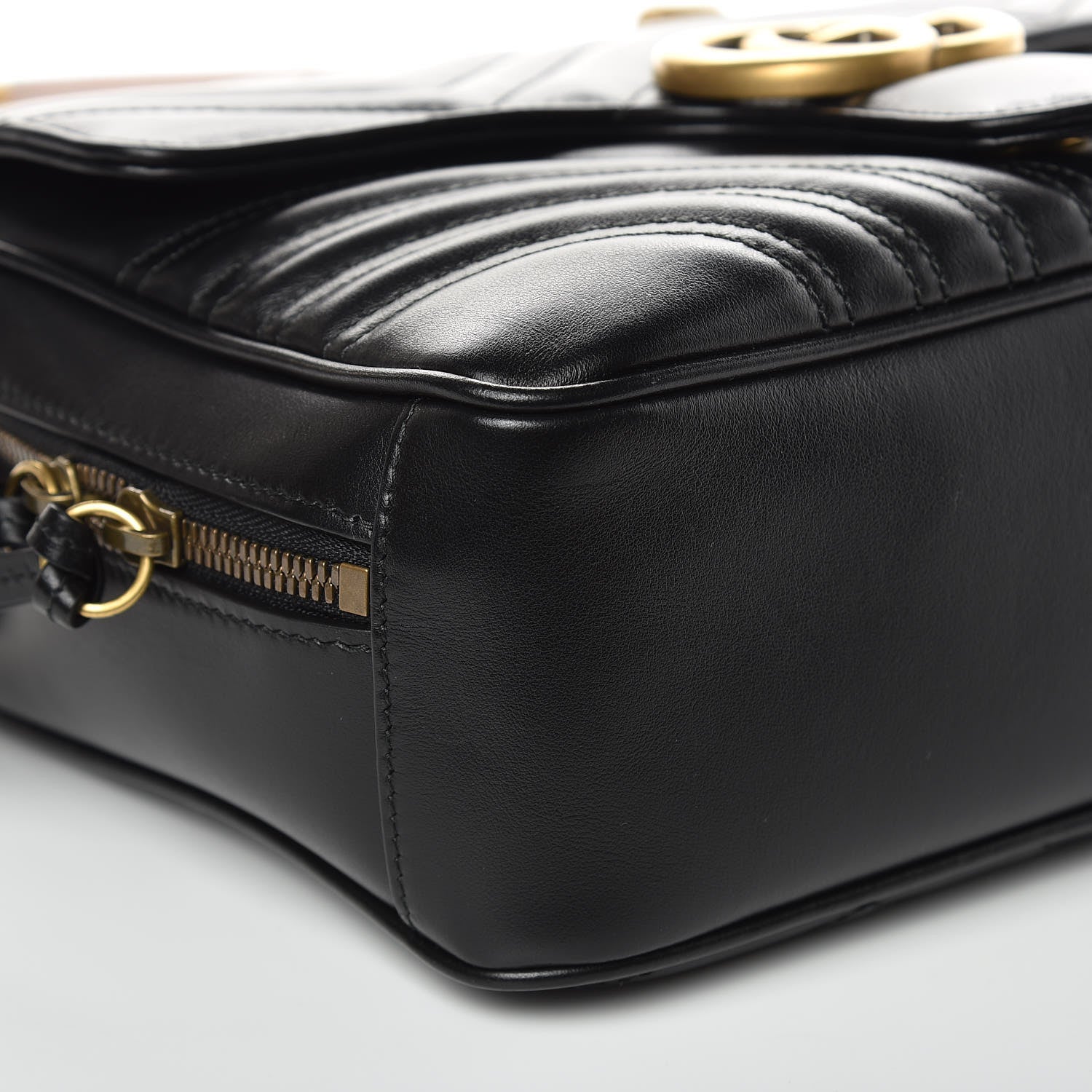 Gucci Calfskin Matelasse Sylvie Web Small GG Marmont Top Handle Shoulder Bag Black 9 of 10