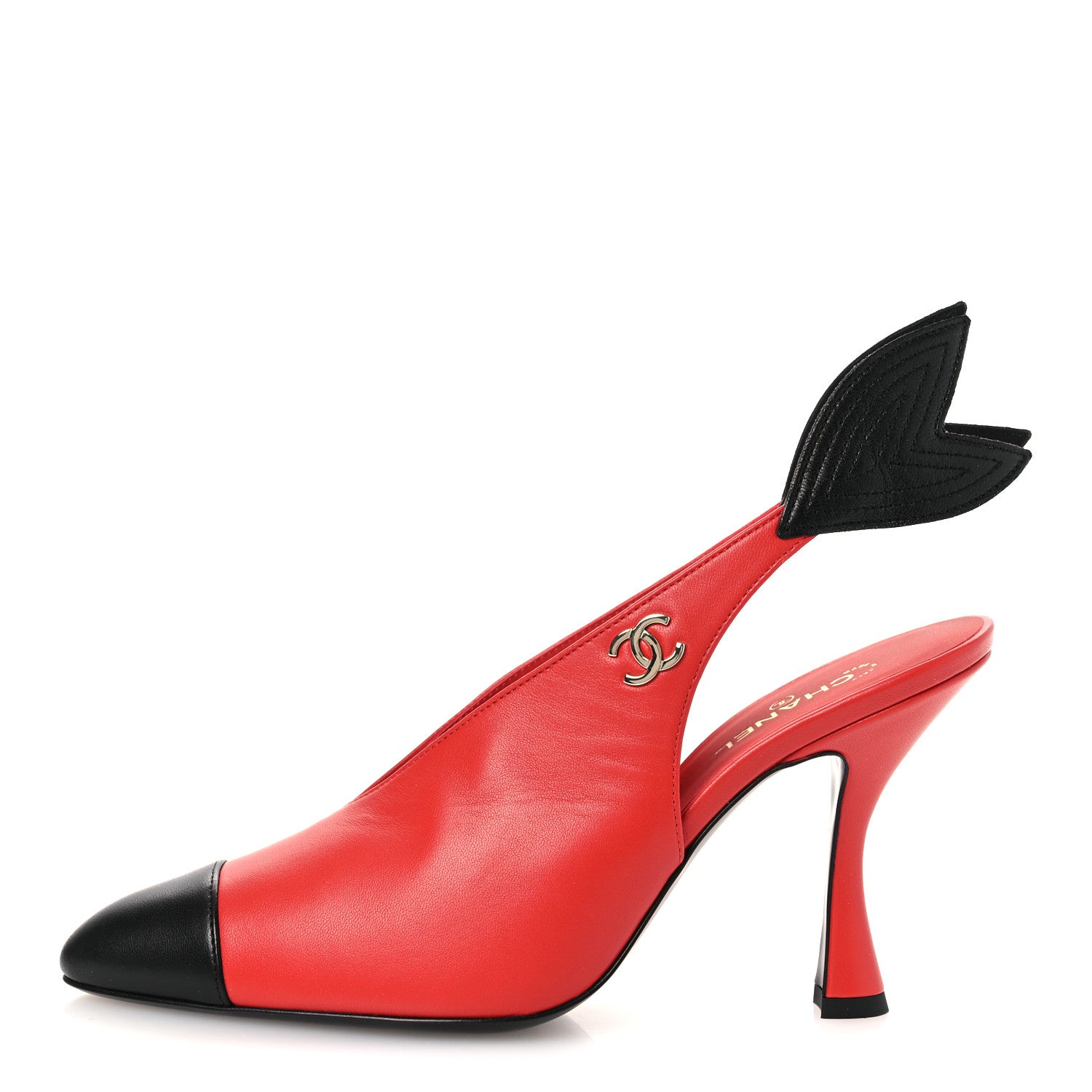 Chanel Lambskin Slingback Pumps 38 Red Black 1 of 11