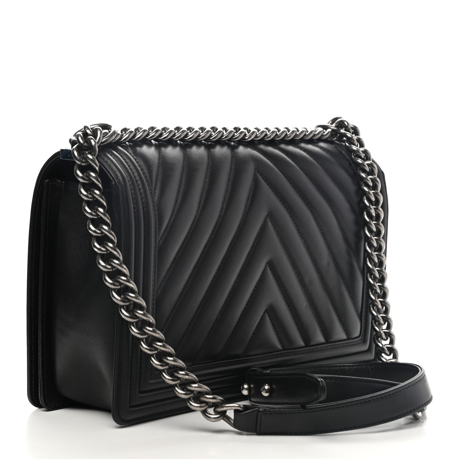 Chanel Calfskin Chevron Quilted Medium Boy Flap Black 3 of 13