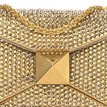 Valentino Garavani Crystal Embellished Metallic Calfskin Small One Stud Clutch With Chain Sunshine Gold 7 of 9