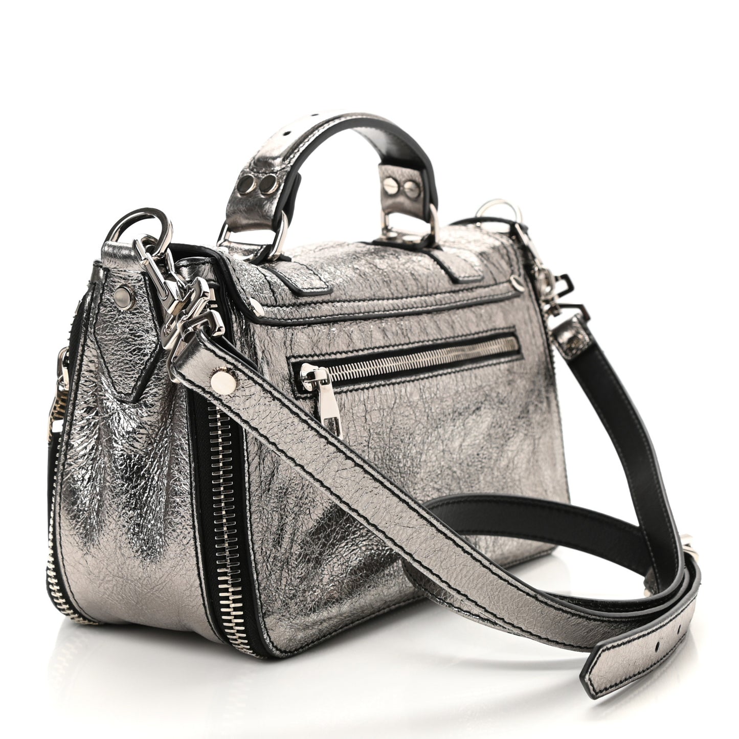 Metallic Lambskin Tiny PS1 Satchel Silver
