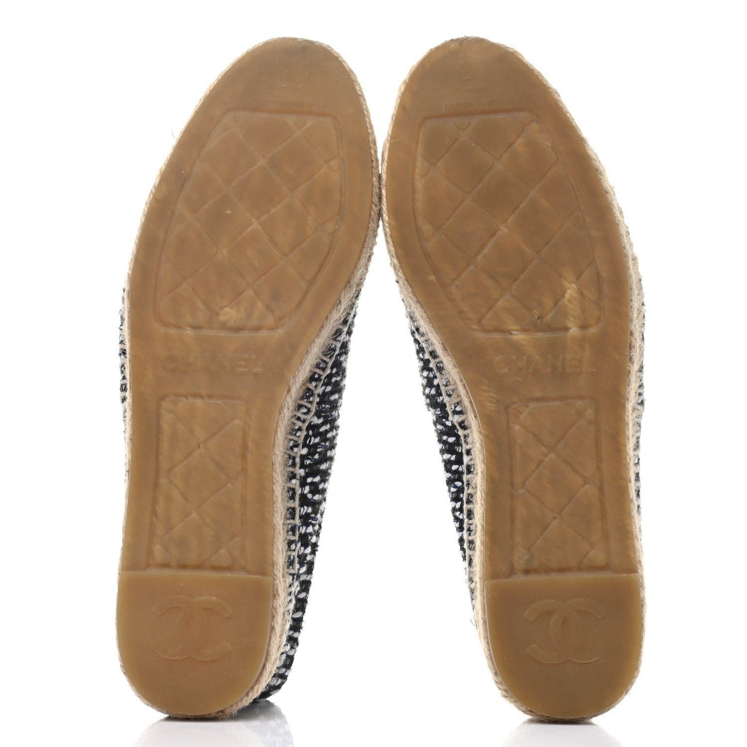 Chanel Tweed Grosgrain CC Espadrilles 37 Black Navy White 5 of 7