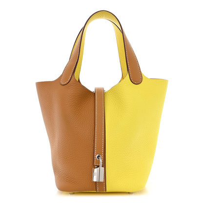 Hermes Taurillon Clemence Casaque Picotin Lock 18 PM Lime Sesame 1 of 11