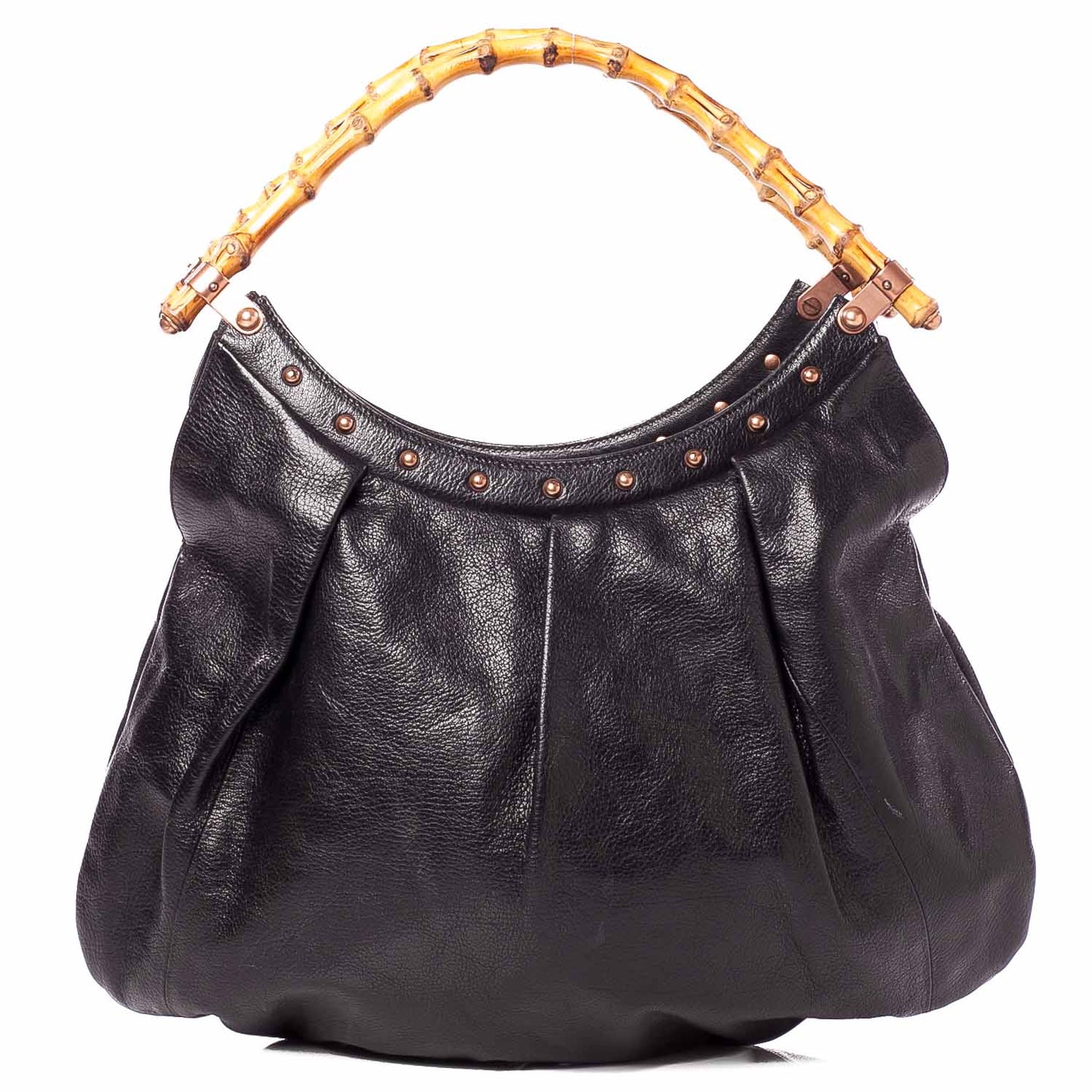 Leather Bamboo Handle Bag Black