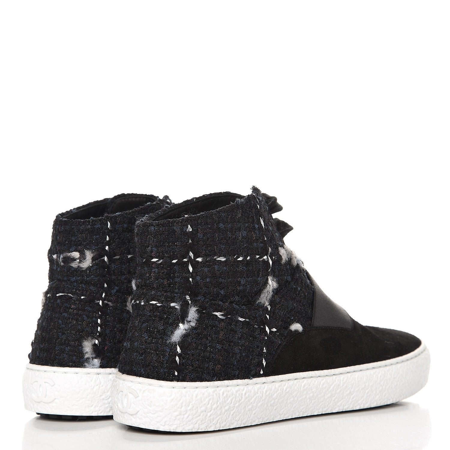 Chanel Suede Tweed High Top Sneakers 37 Black Navy 4 of 8