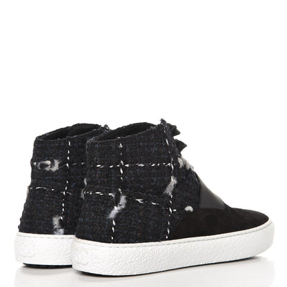 Chanel Suede Tweed High Top Sneakers 37 Black Navy 4 of 8