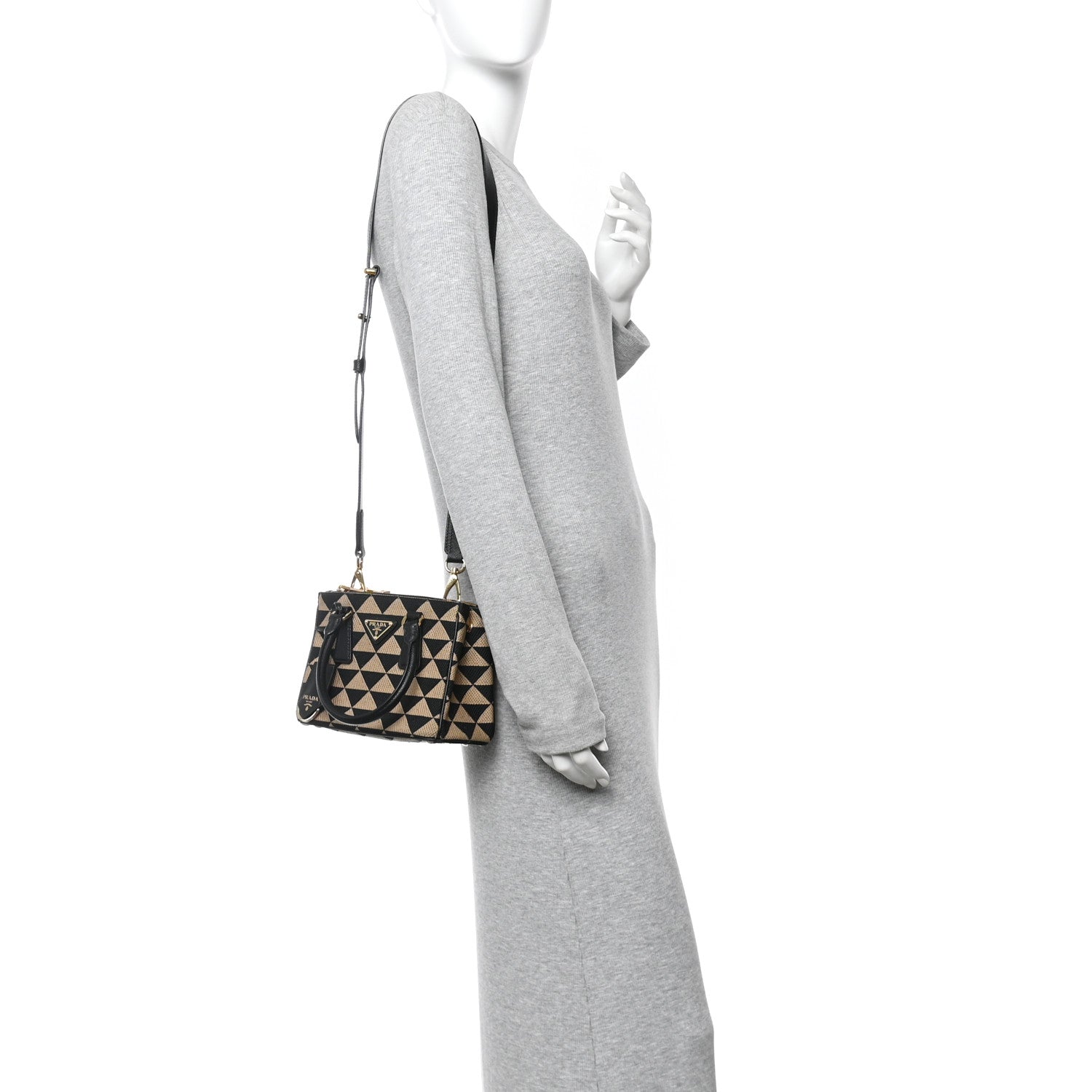 Prada Jacquard Saffiano Triangolo Symbole Embroidered Mini Galleria Double Zip Tote Black Corda 2 of 10