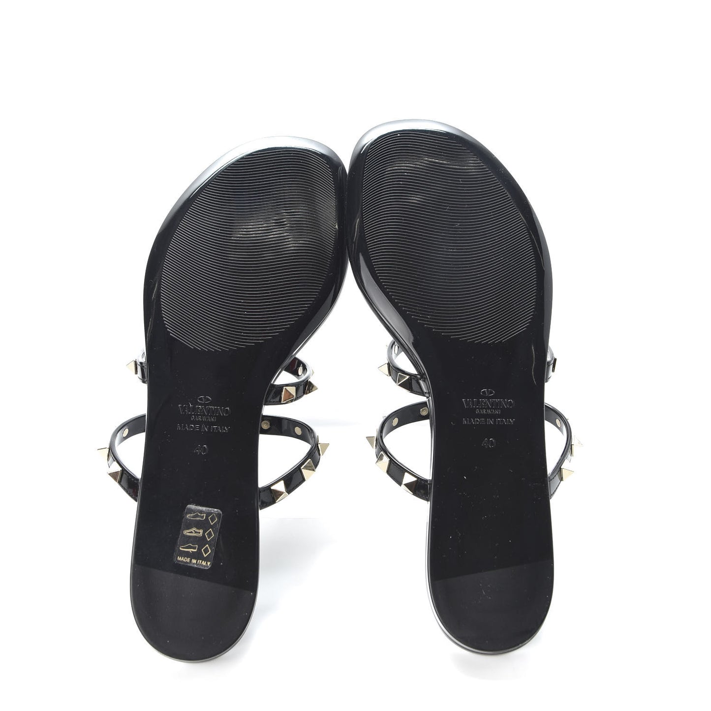 PVC Jelly Rockstud Caged Flat Thong Sandals 40 Black