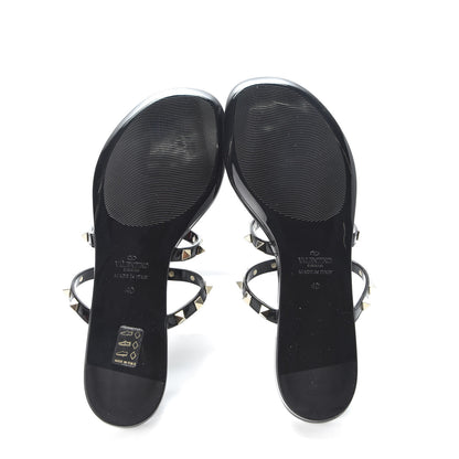 Valentino Garavani PVC Jelly Rockstud Caged Flat Thong Sandals 40 Black 6 of 9