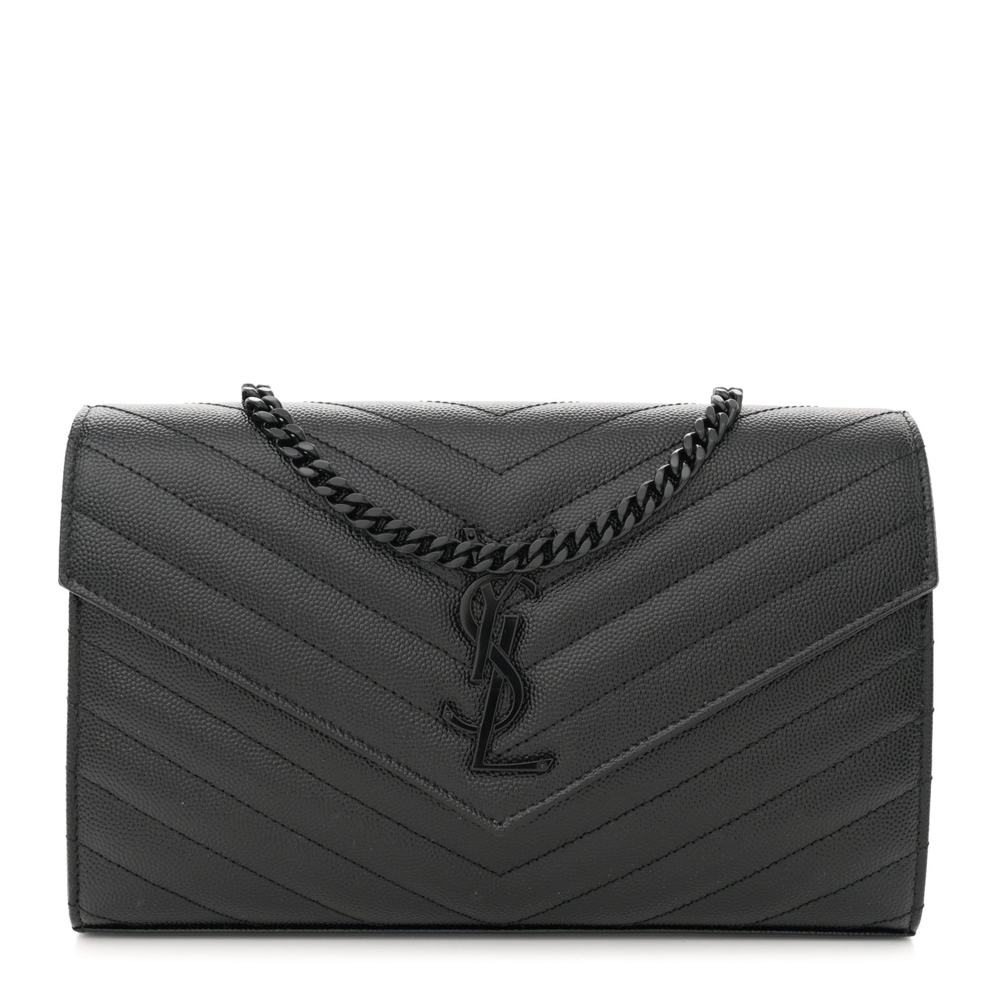 Grain De Poudre Matelasse Chevron Monogram Monochrome Chain Wallet Black