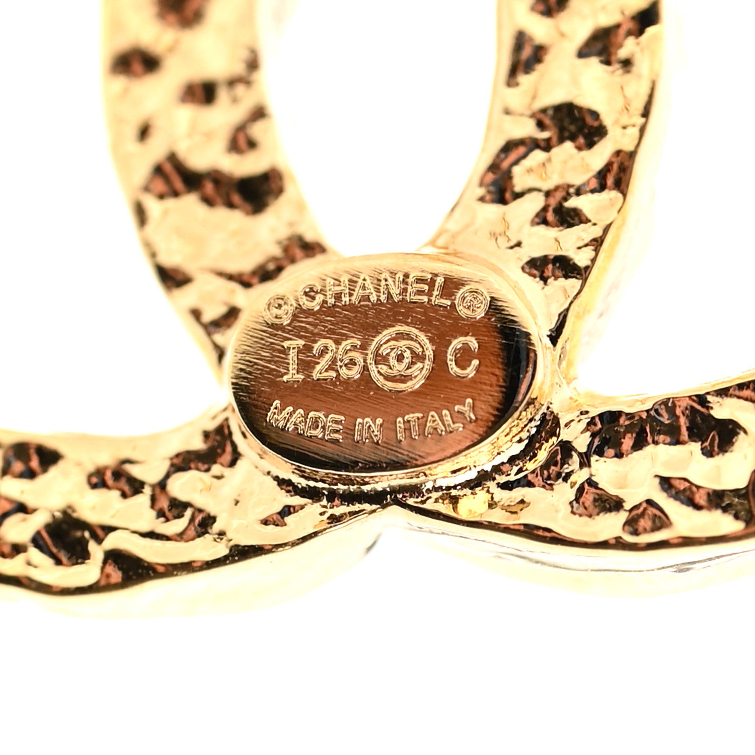 Chanel Metal Textured CC Earrings Gold 5 of 6