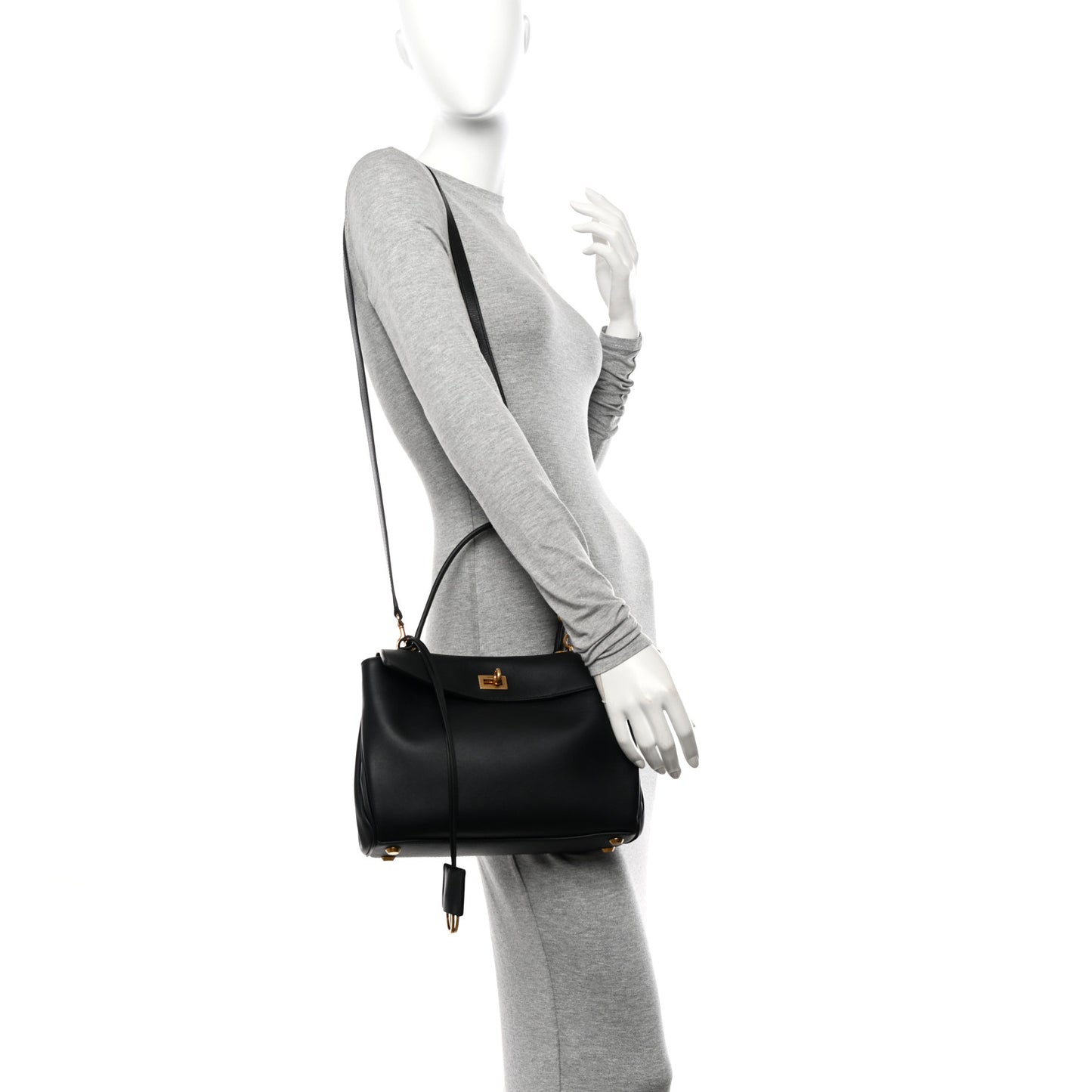 Natural Smooth Calfskin Small Rodeo Top Handle Handbag Black