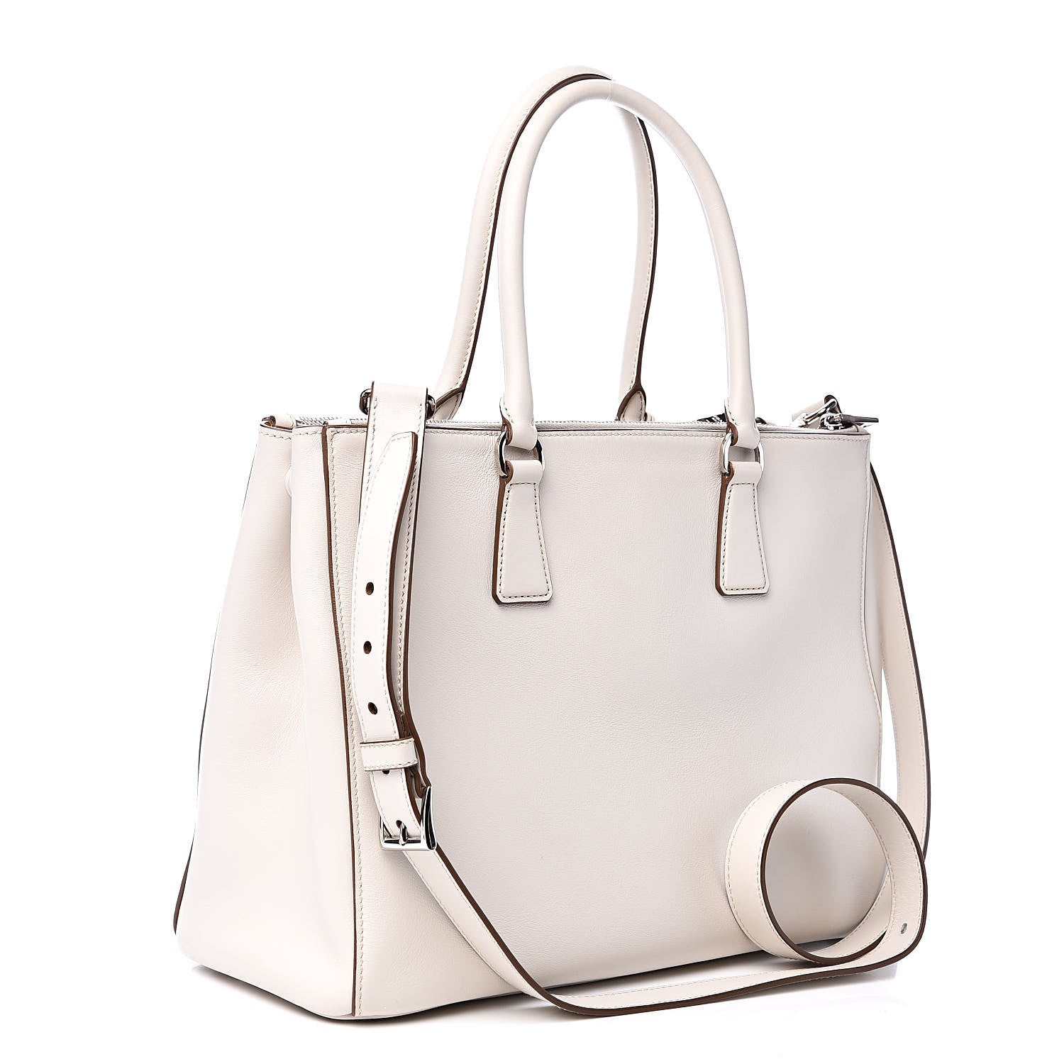 Prada City Calfskin Bi-Color Large Galleria Double Zip Tote Talco Mimosa 3 of 12