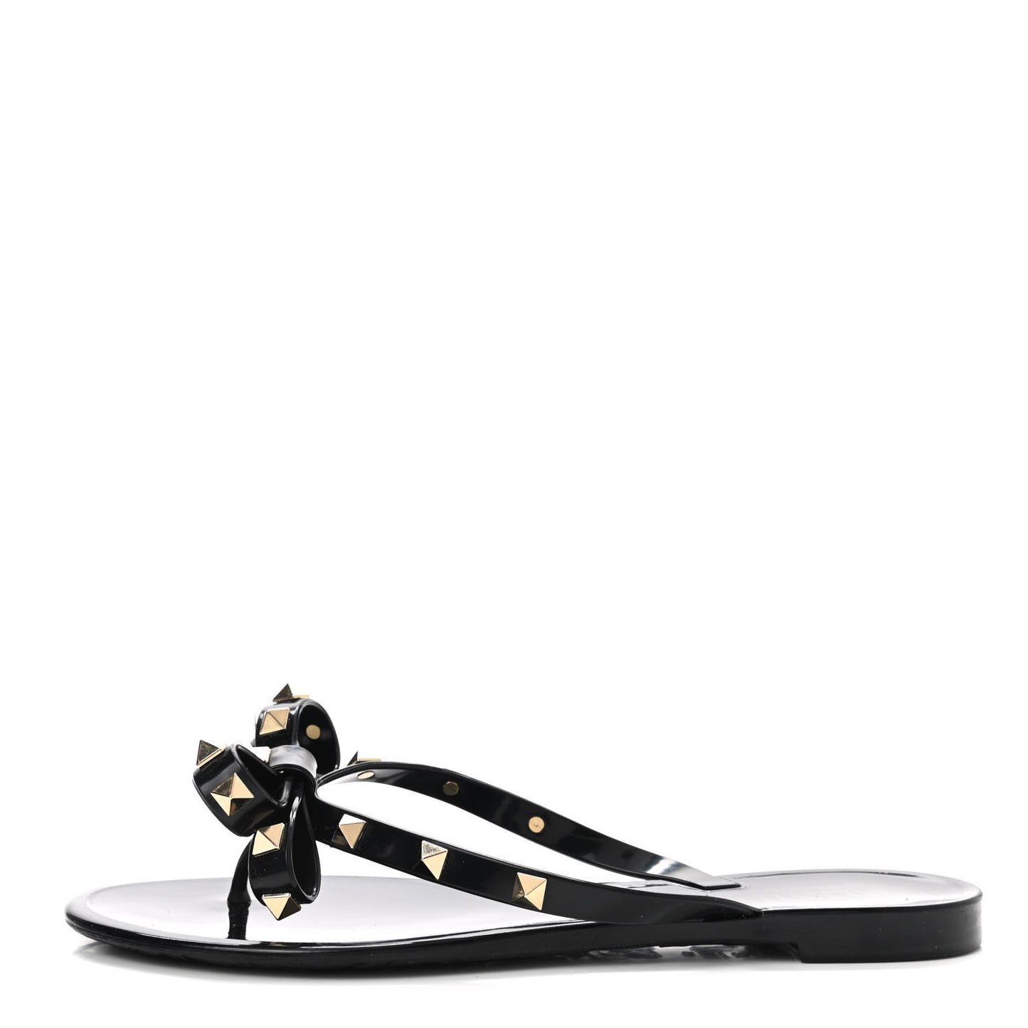 PVC Jelly Rockstud Bow Thong Sandals 37 Black
