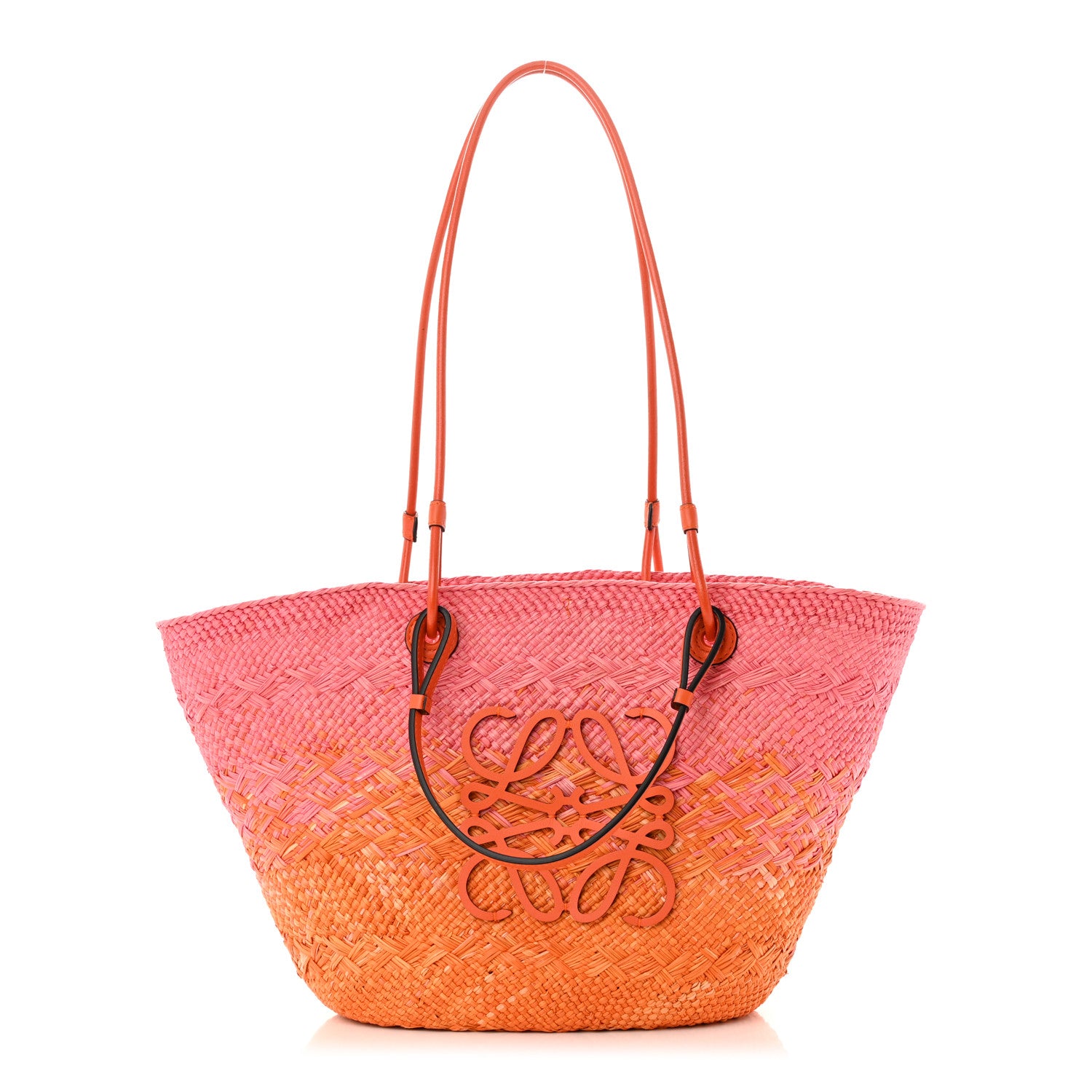 Loewe Iraca Palm Calfskin Degrade Paula's Ibiza Medium Anagram Basket Bag Pink Orange 1 of 10