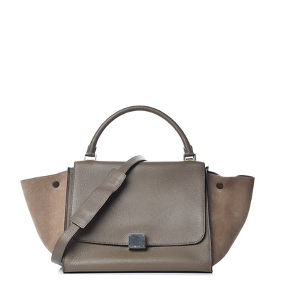 Celine Drummed Calfskin Suede Medium Trapeze Taupe 1 of 16