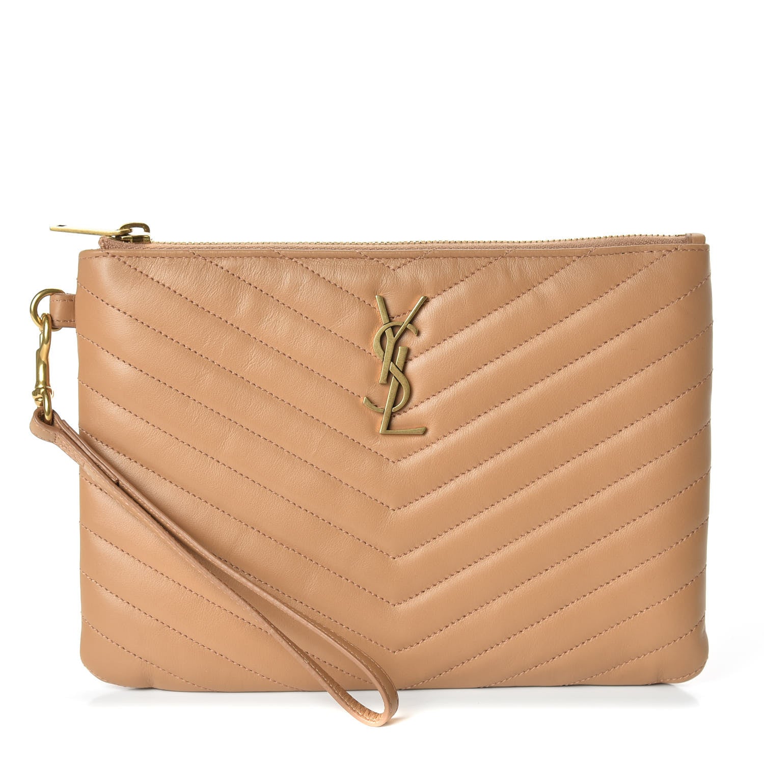 Saint Laurent Calfskin Matelasse Chevron Monogram A5 Wristlet Dune 1 of 10