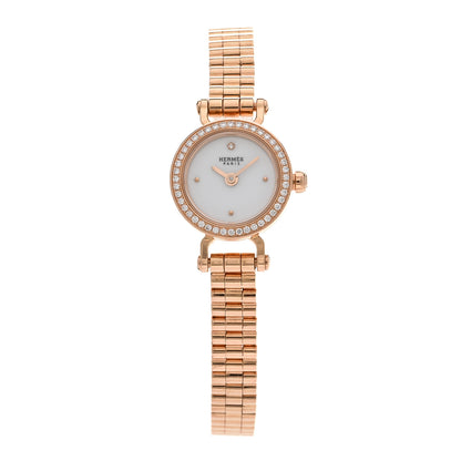 Hermes 18K Rose Gold Diamond Bezel 16mm Faubourg Quartz Watch 1 of 5
